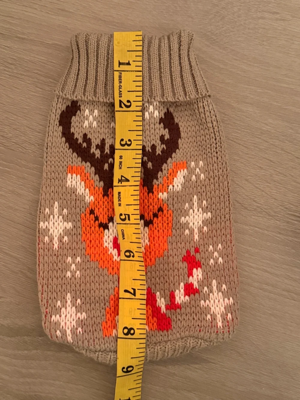 Pet Cozy Beige Knit Reindeer Sweater with Orange Accents
